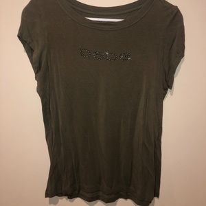 Bebe logo mono tone tshirt green rhinestone